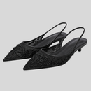 Dame slingback højhælede sko med broderede blomster