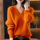 Dame V-hals ribstrikket sweater