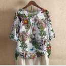 Dame Oversized Bluse med Motiveret Print