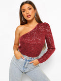 Mia - Dame en-skulder top med pailletter