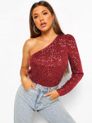 Mia - Dame en-skulder top med pailletter
