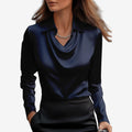 Damebluse med Drapehals og Slim Fit