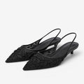 Dame slingback højhælede sko med broderede blomster