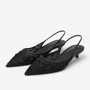 Dame slingback højhælede sko med broderede blomster