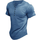 Jens - Olivenfarvet kortærmet Henley t-shirt med button-up
