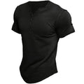 Jens - Olivenfarvet kortærmet Henley t-shirt med button-up