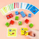 PuzzleCraft - Træ byggeklodser spil med udtrykskort