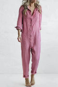 Audrey Casual Langærmet Button Up Jumpsuit