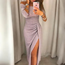 Lainey - Dame off-shoulder aftenkjole med trekvart ærmer