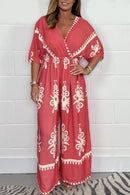 ChicEase - Trykt bomuld jumpsuit med krydsfront
