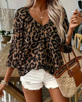 Marivelle - Elegant bluse med print, V-hals og lange ærmer