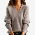 Dame V-hals ribstrikket sweater