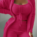 Luisa - 3-delt fleece loungewear sæt med lang cardigan