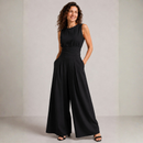 Dame ærmeløs jumpsuit med bred ben og bindebånd