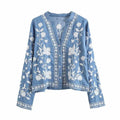 BlossomCharm - Boho broderet denimjakke til kvinder