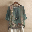Dame Oversized Bluse med Motiveret Print
