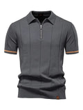 Julian – Kortærmet polo med lynlåskrave og ribbet tekstur foran