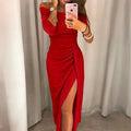 Lainey - Dame off-shoulder aftenkjole med trekvart ærmer