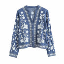 BlossomCharm - Boho broderet denimjakke til kvinder