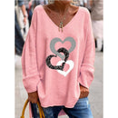 Mirella trendy oversized sweater med V-hals, hjerteprint og