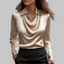 Damebluse med Drapehals og Slim Fit