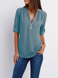 Elena – Dame top med V-hals og lynlås
