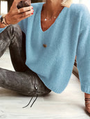 Uma - Dyb V-hals sweater med lange ærmer