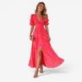 Dame Floral Maxi Kjole med V-Hals