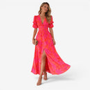 Dame Floral Maxi Kjole med V-Hals