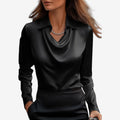 Damebluse med Drapehals og Slim Fit
