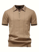 Julian – Kortærmet polo med lynlåskrave og ribbet tekstur foran