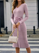 Lunara - Elegant Bodycon Midi-kjole med lange ærmer og