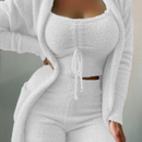 Luisa - 3-delt fleece loungewear sæt med lang cardigan