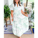 Monica – Kortærmet maxikjole med v udskæring og unikt print