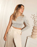 Mia - Dame en-skulder top med pailletter