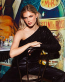 Mia - Dame en-skulder top med pailletter