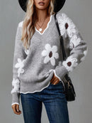 Clara - Blomstret sweater med V-hals og lange ærmer