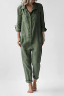 Audrey Casual Langærmet Button Up Jumpsuit