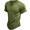 Jens - Olivenfarvet kortærmet Henley t-shirt med button-up