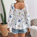 Linda - Dame bluse med blomstermønster & lange ærmer