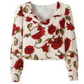 Jessica - Moderne bluse med rosemønster og firkantet