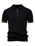 Julian – Kortærmet polo med lynlåskrave og ribbet tekstur foran