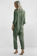 Audrey Casual Langærmet Button Up Jumpsuit