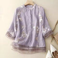 Mila - Blomsterbluse med broderi og blondedetaljer