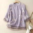 Mila - Blomsterbluse med broderi og blondedetaljer