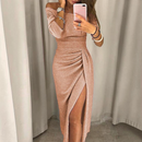 Dame off-shoulder ruched midi kjole