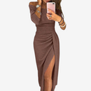 Dame off-shoulder ruched midi kjole