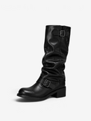 Zipvella - Høje støvler med rynket skaft og dobbelte dekorative spænder