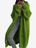 Wrap - Lang cardigan til kvinder med kabelstrik og rund hals