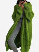 Wrap - Lang cardigan til kvinder med kabelstrik og rund hals